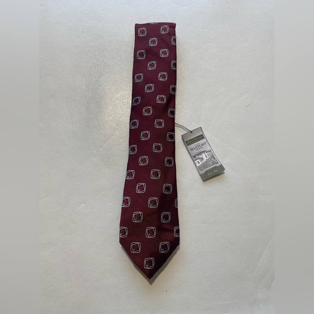 Clearance NEW- Mens Daniel Cremieux Mantero Maroon Geometric Neck Tie Silk - A5
